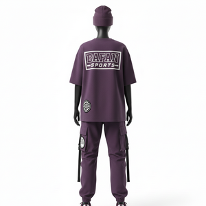 ชุดเสื้อยืดและกางเกงคาร์โก้ผ้าคอตตอนผสมโพลีเอสเตอร์คุณภาพสูงสำหรับผู้หญิง แบบแผงต่อผ้า พิมพ์ลายสกรีน ปักโลโก้ตามสั่ง - Product Image 2