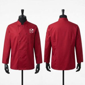 Veste de chef professionnelle Black Hardson, 240 GSM, mélange de coton, rouge, manches courtes, double boutonnage, veste de cuisine, restaurant, bar - Product Image 1