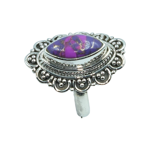 925 Sterling Silver Purple Copper <b>Turquoise</b> <b>Ring</b> Statement <b>Ring</b> Handmade Vintage Boho Gemstone Jewelry for Women Christmas Gift - Product Image 1