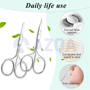 Juego de tijeras de aseo de acero inoxidable con cuchillas curvas y puntas redondeadas para el cuidado de cejas, vello de la nariz y cutículas - Product Image 5