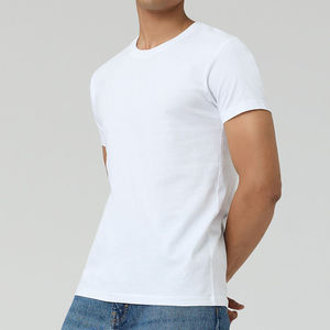 T-shirt en coton blanc de qualité supérieure pour homme, manches courtes, col rond, coupe classique, tissu jersey doux et respirant, couleur unie, vêtements décontractés d'été - Product Image 2