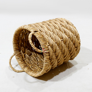 Paniers de rangement en jacinthe d'eau naturelle avec poignées, forme ronde, style rustique, contenants multi-usages pour l'organisation - Product Image 3