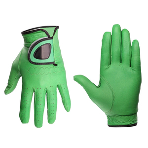Full-Finger Golf Gloves Leather Green Breathable Perforated Non-Slip Grip Adjustable Wrist Strap Unisex All Seasons - Product Image 1