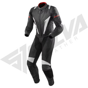 Combinaison de moto unisexe en cuir noir et blanc 220g, imprimée numériquement, manches longues, respirante, une pièce, équipement de protection complet - Product Image 5