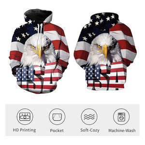Sweat-shirt à capuche drapeau américain, imprimé aigle, pull-over patriotique, motif drapeau USA, décontracté, manches longues, hiver - Product Image 3