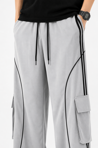 Pantalon cargo ample gris clair pour homme, style streetwear, coupe décontractée, pantalon utilitaire, pantalon de sport décontracté, taille élastique - Product Image 4