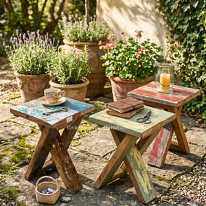 Sustainable Reclaimed Boat Wood Square Top <b>Stool</b> <b>Folding</b> Wood Design Eco-Friendly Indoor Outdoor Bali Wood Furniture - Product Image 6