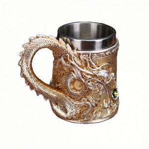 Tasse à café décorative vintage en acier inoxydable doré avec sculpture de dragon créative - Product Image 1