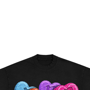 T-shirt à manches courtes surdimensionné pour homme avec imprimé cœur et logo frontal, col roulé formel, 100 % coton tricoté - Product Image 2