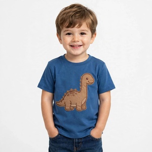 T-shirt personnalisé pour enfants garçons avec appliqué dinosaure, en coton et élasthanne, jersey simple, manches courtes, tee-shirt pour enfants OEM ODM - Product Image 3