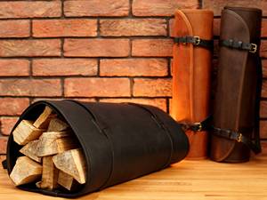 Sac de transport pour bûches en cuir véritable de qualité supérieure, robuste, pour cheminée, transport de bois, fournitures de camping LLR-0119 - Product Image 1