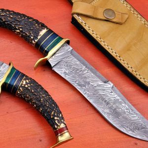 Cuchillo Bowie de Acero Damasco D2 Hecho a Mano con Mango de Hueso de Camello, Funda de Cuero Fino, Cuchillo Industrial para Bricolaje, Camping y Actividades al Aire Libre, OEM - Product Image 6