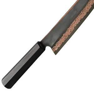 Cuchillo de Cocina con Patrón Damasco de Cobre, Mango Negro, Hoja Recta, Herramienta Profesional para Rebanar - Product Image 5