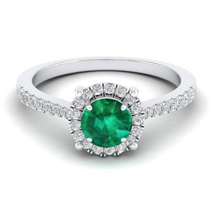 Anillos de compromiso con halo de diamantes certificados por IGI de oro sólido de 14K a precio mayorista REYES para mujer, joyería fina de lujo con esmeralda. - Product Image 5
