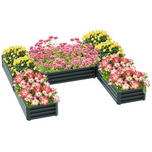 Set di 5 Grandi Fioriere Rialzate in Acciaio Verdi 8x8x1ft per Esterni, Ideali per Ortaggi, Fiori ed Erbe Aromatiche - Product Image 1