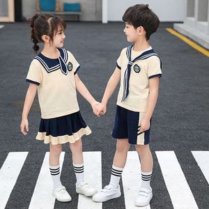 Ensemble uniforme scolaire pour enfants unisexe, chemise à manches courtes, short bleu marine, marque DHL, tissu Oxford polyester/coton, rayures blanches - Product Image 3