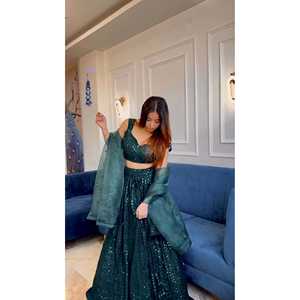 Hermosa ropa de fiesta para mujer Lehenga Choli con Secuencia de trabajo elegante conjunto - Product Image 1