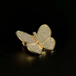 Broche papillon en métal argenté avec pierres en moissanite, bijou de luxe, épingle de revers pour femme, cadeau de mariage - Product Image 3