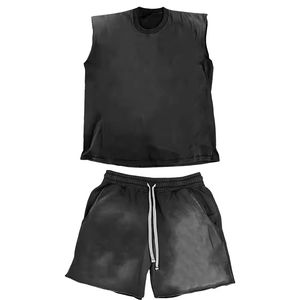 Conjunto de Camiseta sin Mangas y Pantalones Cortos para Hombre, Estilo Hip Hop Urbano, Personalizado, Oversize, Vintage, Lavado Ácido, para Verano - Product Image 1