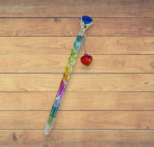 Rainbow <b>Colored</b> Plastic Ballpoint <b>Pen</b> with Blue Diamond Top and Penguin Charm 0.5mm Novelty Promotional Writing Tool Black Ink - Product Image 3
