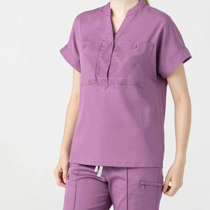 Conjunto de Uniforme Médico para Mujer, Blusa de Manga Corta con Cuello en V, Pantalones Jogger Cargo, Elásticos y Transpirables, Uniforme de Trabajo para Enfermeras - Product Image 4