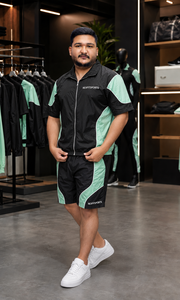 REXFIT SPORTS 2026 Ensemble de shorts en nylon noir menthe personnalisé pour homme, veste à manches courtes entièrement zippée et short à cordon de serrage, vêtements de sport personnalisés - Product Image 2