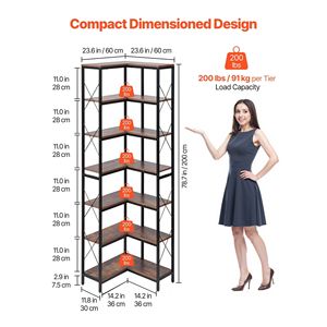 Étagère d'angle robuste à 7 niveaux de 79 pouces de hauteur avec étagères en bois et cadre métallique, bibliothèque industrielle en forme de L réversible - Product Image 3