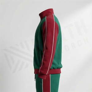 Chándal Unisex con Bloques de Color, Manga Larga, Cierre de Cremallera, Estilo Deportivo, para Otoño, Verde y Rojo, Poliéster y Algodón, Corte Regular - Product Image 3