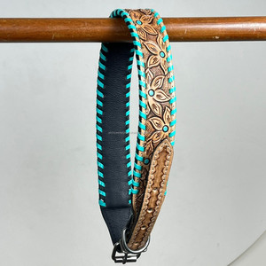 Pretty High Quality OEM Luxury Pet Accessories Adjustable Personalized Custom Hand Tooled Genuine Leather Dog Collar & Leash Set - Product Image 5