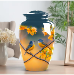 Urna Funeraria de Aluminio Blue Bird, Recipiente Conmemorativo Personalizable con Diseño Floral para Cenizas, Urna Crematoria para Adultos, Exhibición en el Hogar - Product Image 1