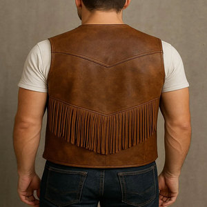 Mens <b>Suede</b> Cowboy Fringe Vest Western Leather Sleeveless <b>Jacket</b> Tassel <b>Biker</b> Festival Rodeo Supplier Premium OEM Apparel - Product Image 1