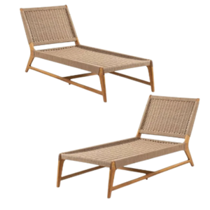 Chaises longues de jardin en rotin avec structure en bois, style minimaliste, résistantes aux UV - Product Image 6