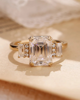 Bague de fiançailles en or rose avec diamant taille émeraude et halo pour femme, style classique, certifiée IGI