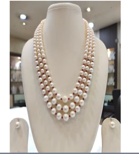 Exclusive Premium Quality Freshwater Pearl <b>Long</b> Mala Pearls 3 Row 925 Silver Gold Plated Trendy <b>Necklace</b> Earring Set Women Girls - Product Image 2