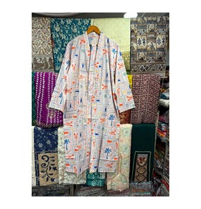 Screen Print Cotton Kimono Robe Light weight Summer Kaftan Bridesmaid Lounge Wear Bath Robe Plus Size - Product Image 1