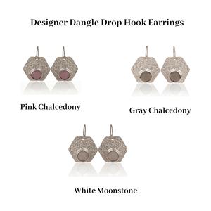 Venta al por mayor Chapado en plata Pendientes colgantes finos Calcedonia Rosa Piedra preciosa Gancho Gota Pendientes de estilo de moda - Product Image 2