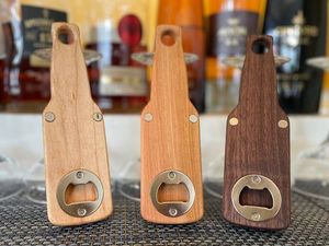 Custom Logo Engraved Magnetic Bamboo Beer Bottle <b>Opener</b> for Kitchen Parties Weddings Fridge Gifts Quality Wood Kitchen Coaster - Product Image 5