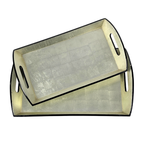 Bandeja DE SERVICIO DE MDF Rectangular de lujo hecha a mano con borde curvo, bandeja decorativa de lámina plateada para uso doméstico o hotelero - Product Image 6