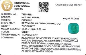 มรกตทรงคุชชั่นสีเขียว 7.97 กะรัต จากพลอยแซมเบีย - Product Image 6