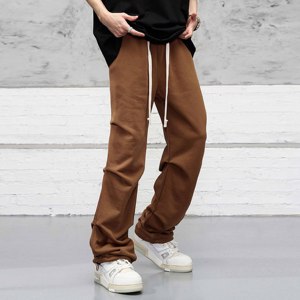 Men's Brown Cotton Sweatpants Elastic Waist Drawstring Casual <b>Jogger</b> Pants Side Pockets Midweight Autumn Style - Product Image 1