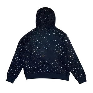 OEM Direct Supply Solid Color <b>Men</b> Rhinestone Hoodies High Quality Print Logo <b>Thick</b> Rhinestone Hoodie - Product Image 4