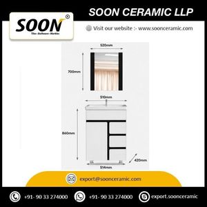 Meuble de salle de bain moderne sur pied avec vasque en céramique et miroir encadré, largeur 30 pouces, armoire en PVC blanc avec tiroirs - Product Image 2
