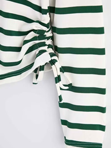 Camiseta de Manga Larga para Niña, Rayas Verdes y Blancas, Cuello Redondo, Corte Regular, Dobladillo con Cordón, Tela Suave y Transpirable, Estilo Casual, Bangladesh - Product Image 5