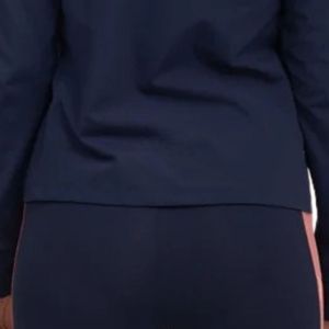 Women's <b>Navy</b> Blue Full Sleeve Zipper Bomber Jacket Stand Collar Solid Color Quick Dry <b>Knitted</b> Track Jacket Autumn Wear - Product Image 5