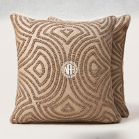 Housse de coussin géométrique perlée faite à la main, style bohème tribal neutre, taie d'oreiller moderne de luxe pour canapé et salon