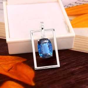 Pendentif en tourmaline bleue indicolite sans défaut, argent sterling 925, pierre précieuse taille coussin 14x10MM, fait main, cadeau de fiançailles - Product Image 3