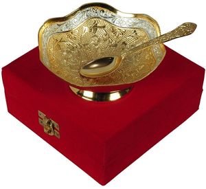 Modern Gold Plated Brass Bowls Set Spoons Eco-Friendly Lightweight Red Velvet <b>Box</b> Handmade Wedding Gift Luxury Gift <b>Hamper</b> Home - Product Image 5
