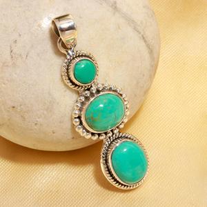 Pendentif en argent sterling 925 de style bohème vintage, forme ovale, turquoise d'Arizona, certifié indien - Product Image 3