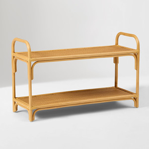 Modern Natural Rattan Shoe <b>Bench</b> with Storage Shelf Handmade Wooden Frame <b>Entryway</b> <b>Bench</b> Woven Cane Seating Rack for Hallway - Product Image 1