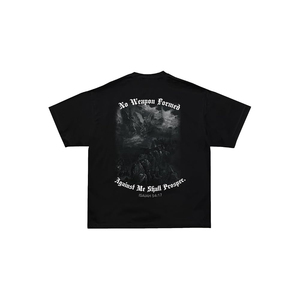 Camiseta Negra para Hombre con Estampado en la Espalda, Diseño de Isaías 54:17, Manga Corta, Corte Regular, Algodón Jersey, Estilo Casual, Cuello Redondo - Product Image 1